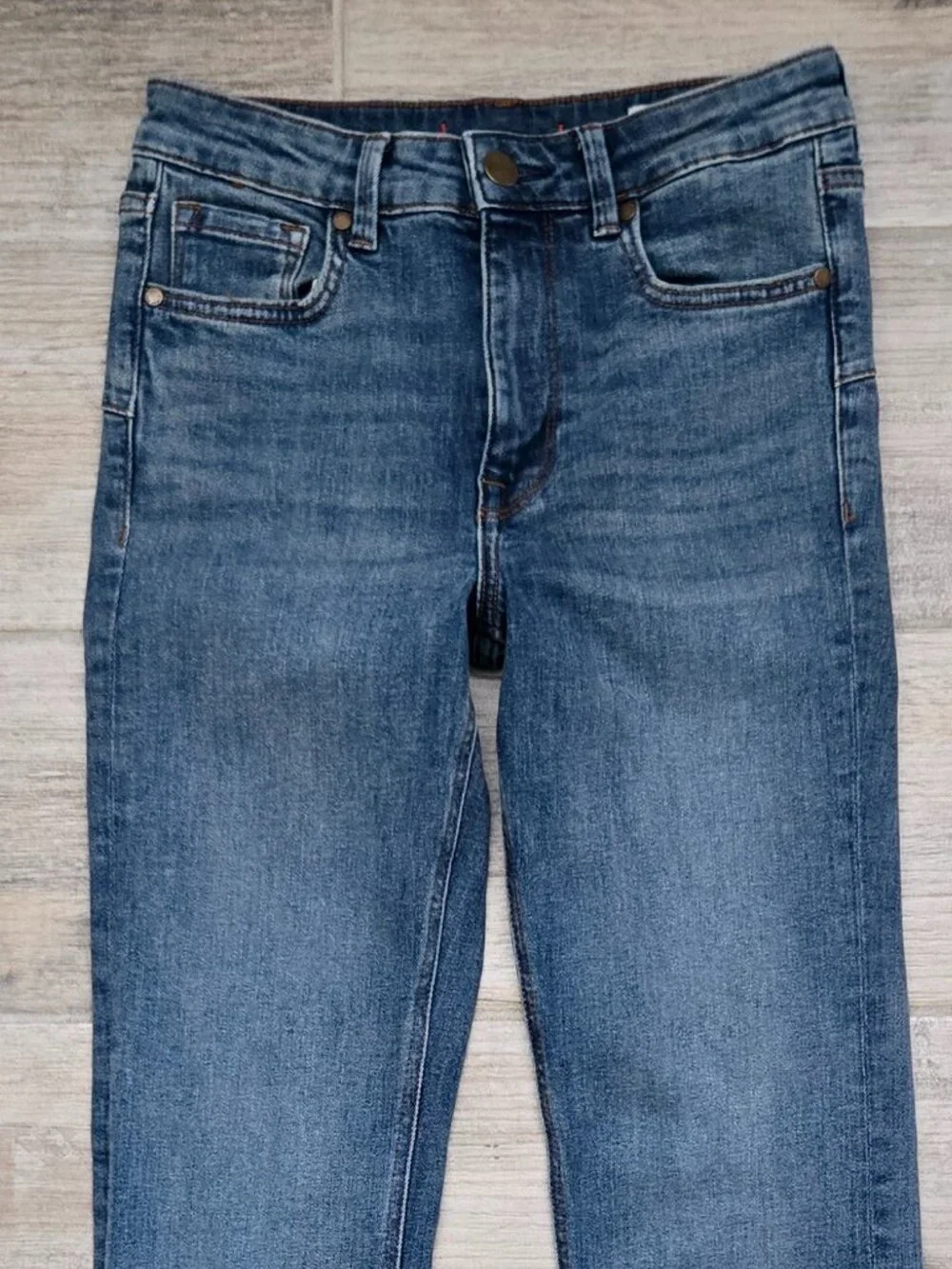 Zara High Rise Flare Ankle Jeans Womens Medium Wash Blue Stretch Denim 4